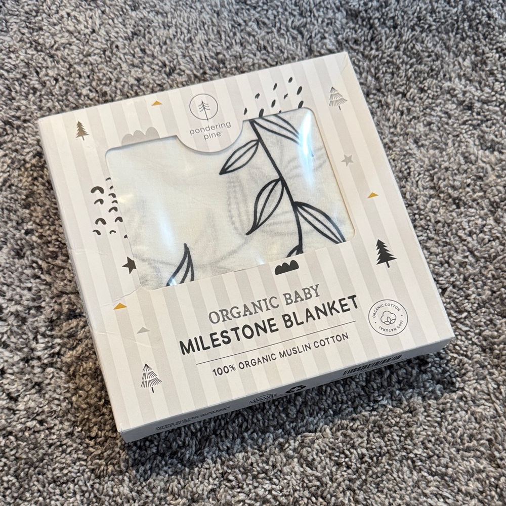 Pondering Pine Organic Baby Milestone Blanket - Black and White